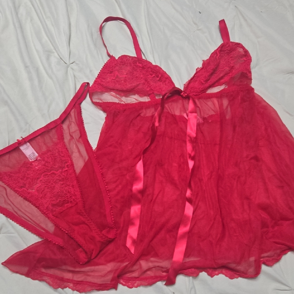 Victoria's Secret Red Lace Chemise Set Xxl